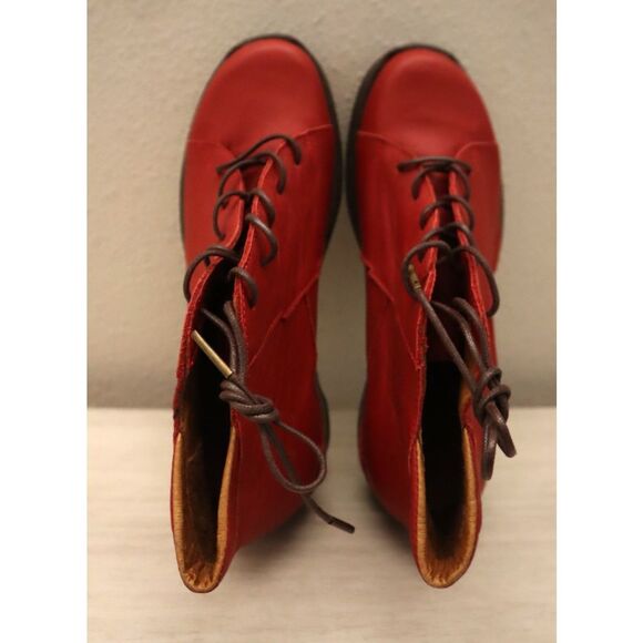 Sergio Tomani Women's Sz 37 US 6.5-7 Red Leather Lucy Lace-Up Booties - Picture 2 of 12